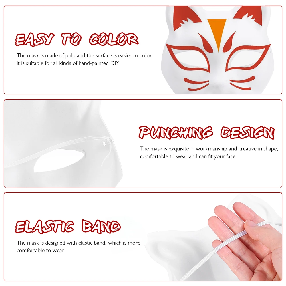 10pcs DIY White Paper Cat Masks - Unpainted Animal Masquerade Masks For Crafting & Cosplay