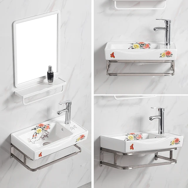 อ่างล้างหน้าติดผนังแบบใหม่, ชุดตู้ล้างหน้าลายดอกไม้ขนาดเล็ก, อ่างล้างหน้า, อ่างล้างหน้าแบบแขวนในห้องน้ำ, อ่างล้างหน้าสำหรับระเบียง 3