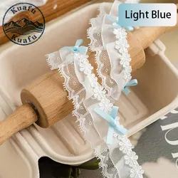 Elegant Bow Pleated Lace Ruffle Ribbon for DIY Crafts and Sewing Projects (Light blue)