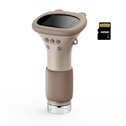 Mini Pocket Microscope for Kids - 2.0 Inch, 1000X Magnification, Handheld Science Experiment Toy (372 brown with card)