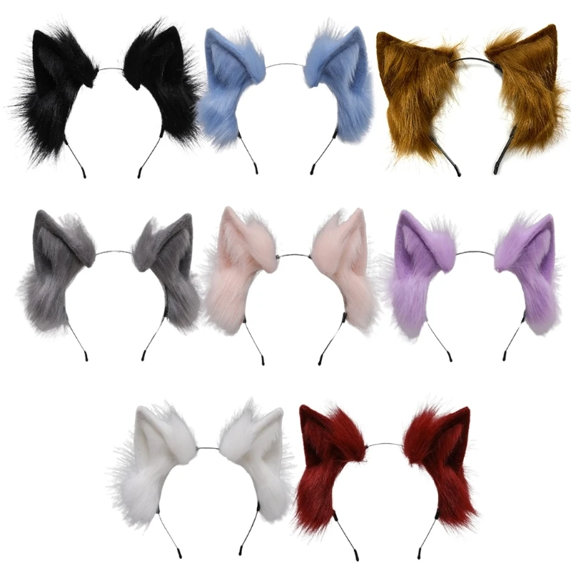

Handmade for Cat Faux Fur Ears Headband Solid Color Plush Animal Hair Hoop Anime Fancy Dress Party Cosplay Costum