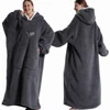 New Extra Long Wearable Blankets Winter Flannel Hooded Blanket with Full Sleeves Men Women Cozy Soft Throw Adult TV Warm Blanket 1