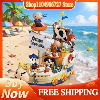Set di Blocchi da Costruzione Crayon Shin-chan, Nave Kasukabe Luminosa, Giocattoli Decorativi da Collezione, Regali per Fan e Collezionisti Adulti