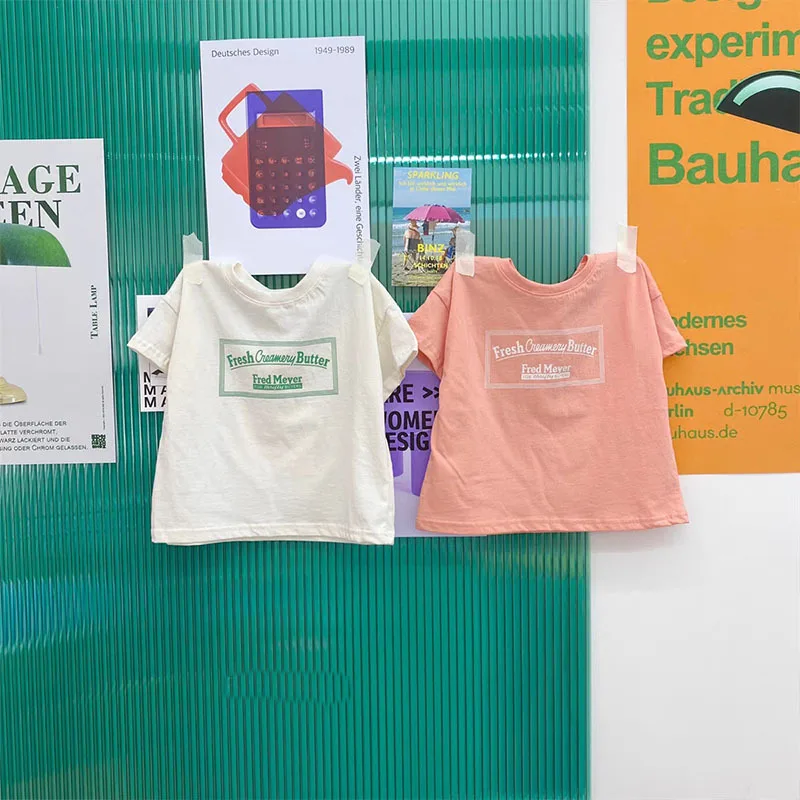 

2023 New Baby Summer Short Sleeve T Shirt Fashion Letter Print Girls T Shirts Loose Children Casual Tops Infant Boy Tee Clothes