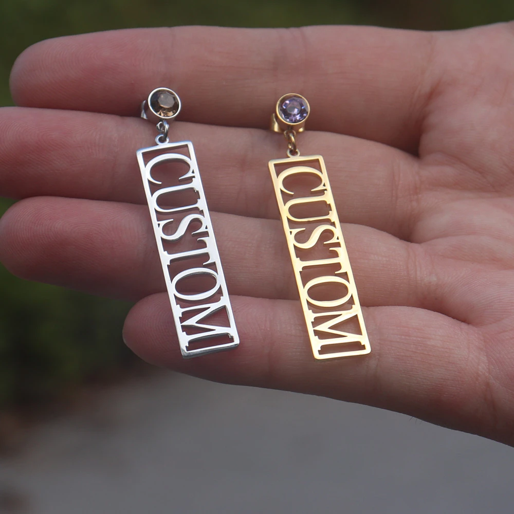 

Birthstone Name Stud Earrings For Women Personalized Roman Numerals Earrings Crystal Jewelry Custom Date Brincos