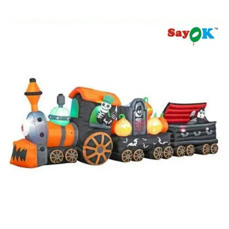 

SAYOK 4m/13ft Long Halloween Inflatable Train Halloween Lighted Train with Ghost for Halloween Party Yard Home Decoration