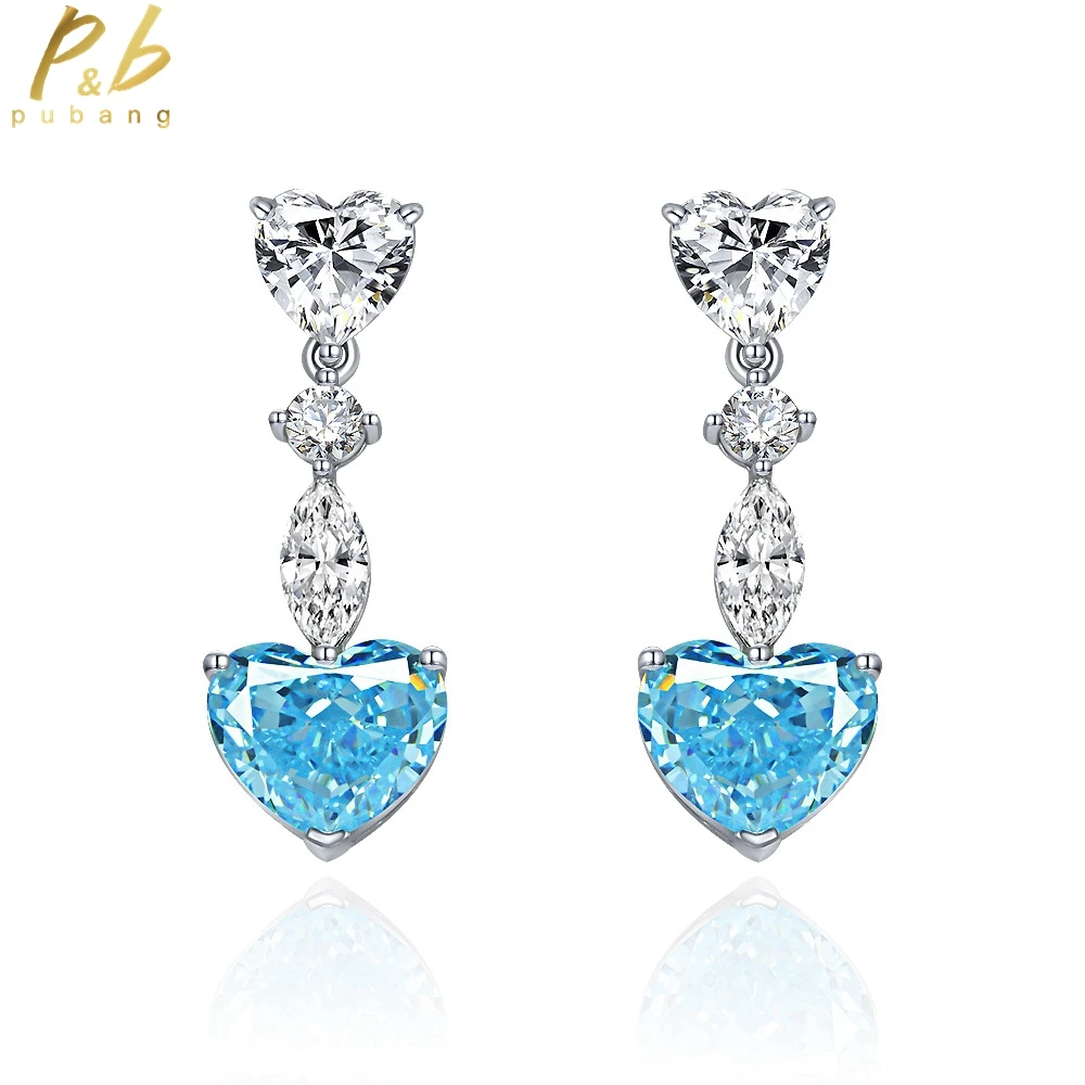 

PuBang Fine Jewelry Heart Sapphire Drop Earrings 925 Sterling Silver Created Moissanite for Women Anniversary Gift Free Shipping