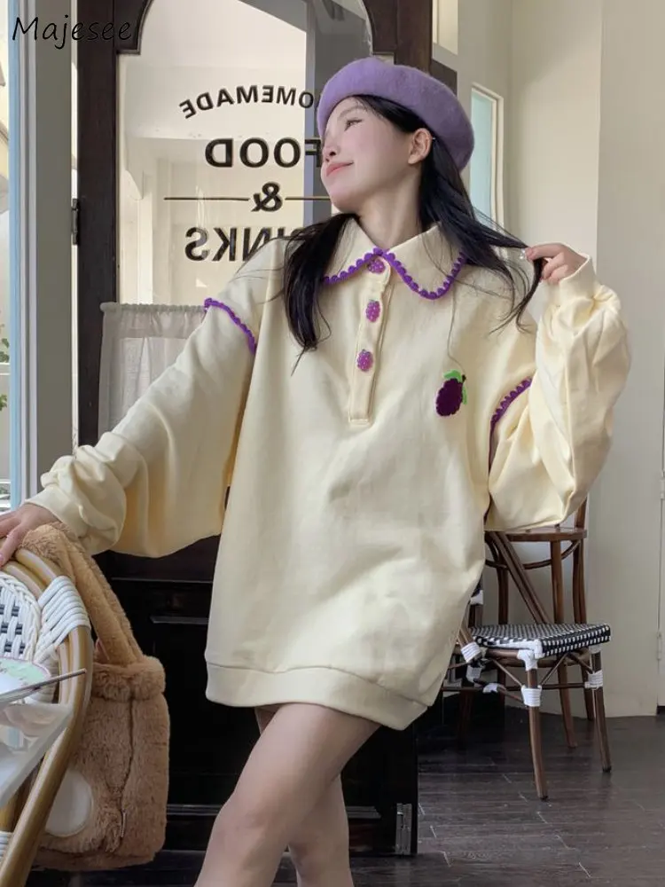 

M-4XL Sweatshirts Women Spring Patchwork Fruit Loose Sweet Chic Lovely Stylish Student Cozy All-match Simple Leisure Ulzzang Ins