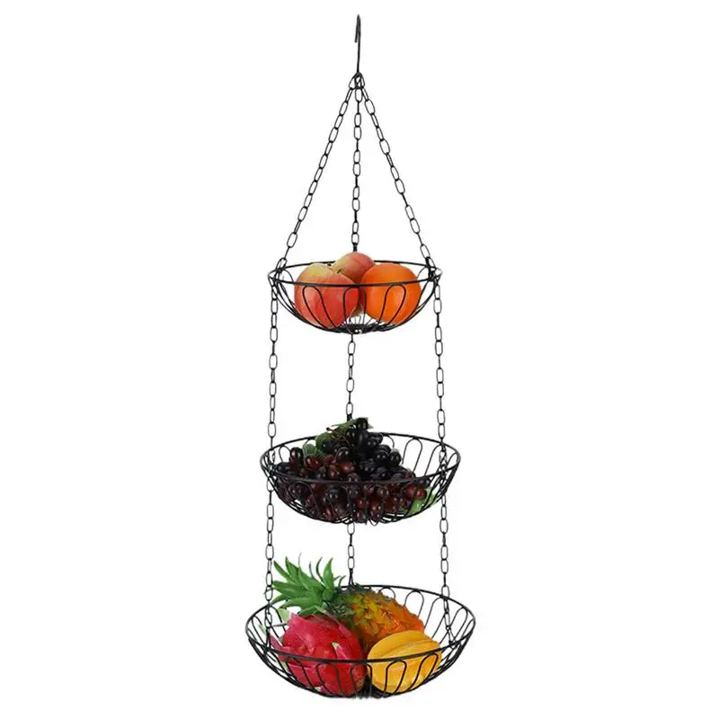 

Black Fruit Bowl Fruit Basket Kitchen Hanging Fruit Basket 3 Tier Dangling Removable Black Fruit Stand With 5Kg Bearing Load