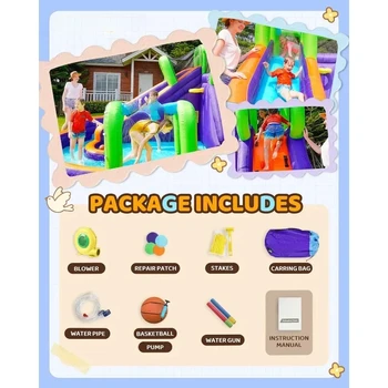 Water Slide Inflatable Bounce House for Kids with Blower Family Backyard Bouncy Castle Fun Doorway Tunnel Climbing Wall 3