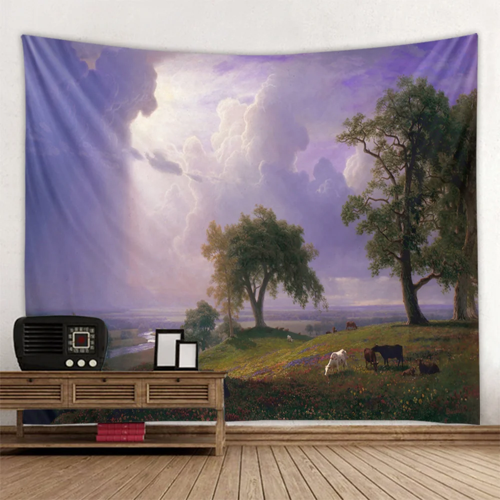 Description Picture 4 of itemFrench Monet oil painting tapestry home landscape painting art wall hanging room decoration yoga mat sofa blanket bed sheet