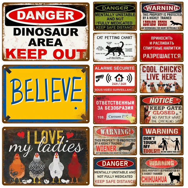 Vintage Warning Metal Sign Notice Zone Plaque Tin Sign Danger Caution Wall Art Decoration Mural Home Wall Decor Bars Man Cave