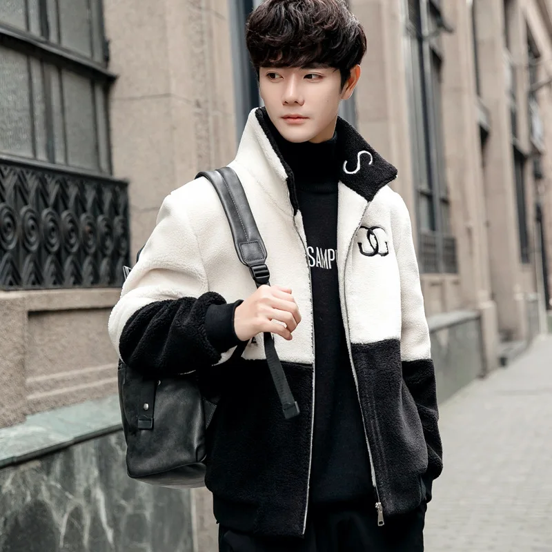 

2022 New Men's Top Lamb Fleece Casual Hooded Zipper Warm Winter Thick Embroidery Logo Youth Designer Dress Jacket