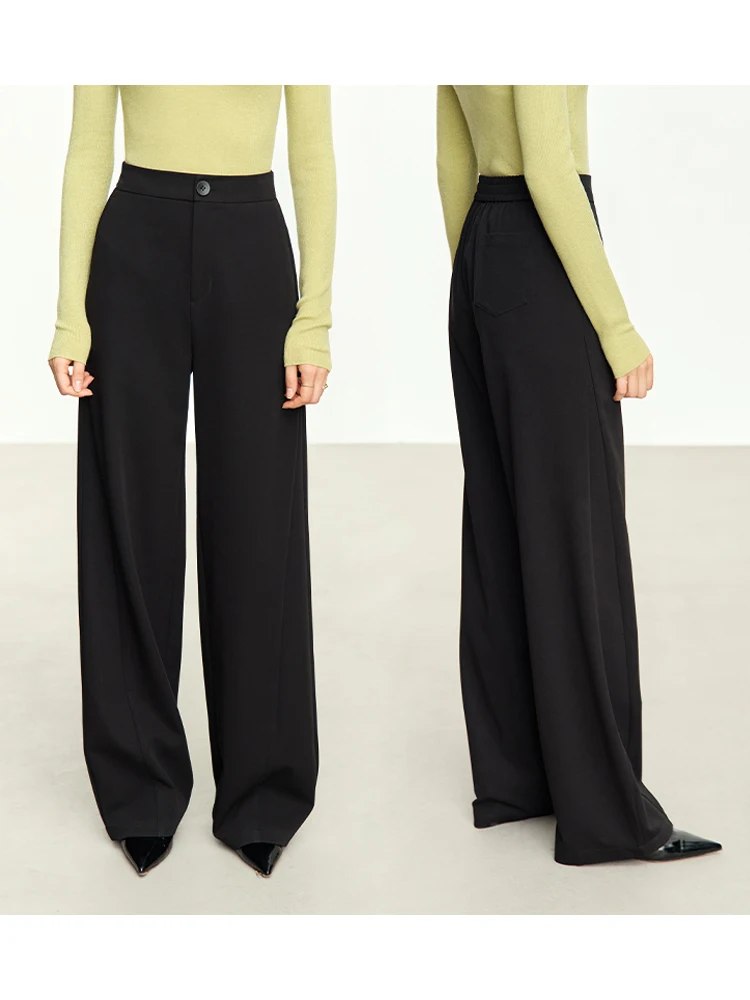 AMII Minimalist 2023 Autumn New Women's Pants Simple Wide Leg Pants Commuter Solid Micro Elastic Casual Loose Trousers 12323011
