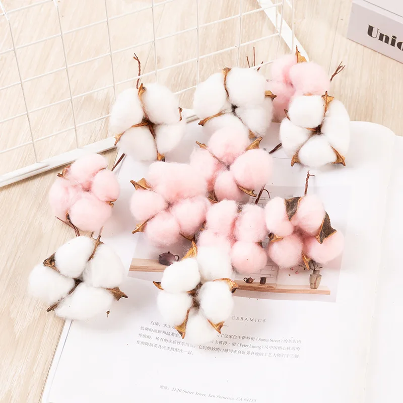 5-25pcs of Artificial dried cotton natual DYI creative living room office desk decorative flowers bouquet wedding birthday party