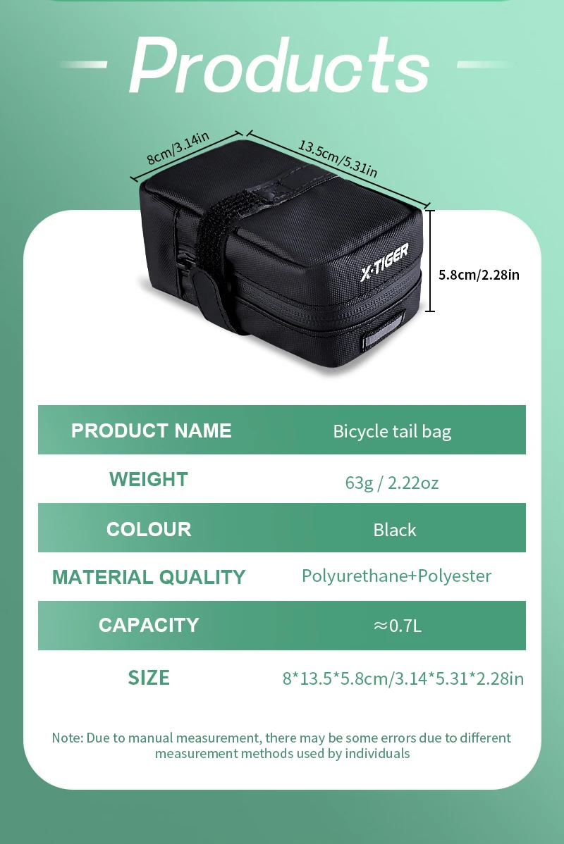 X-TIGER Mini Fahrrad Satteltasche Tragbare Wasserdichte Reflektierende MTB Rennrad Aufbewahrungstasche Rücklicht Tasche Fahrrad Zubehör – Detail 2