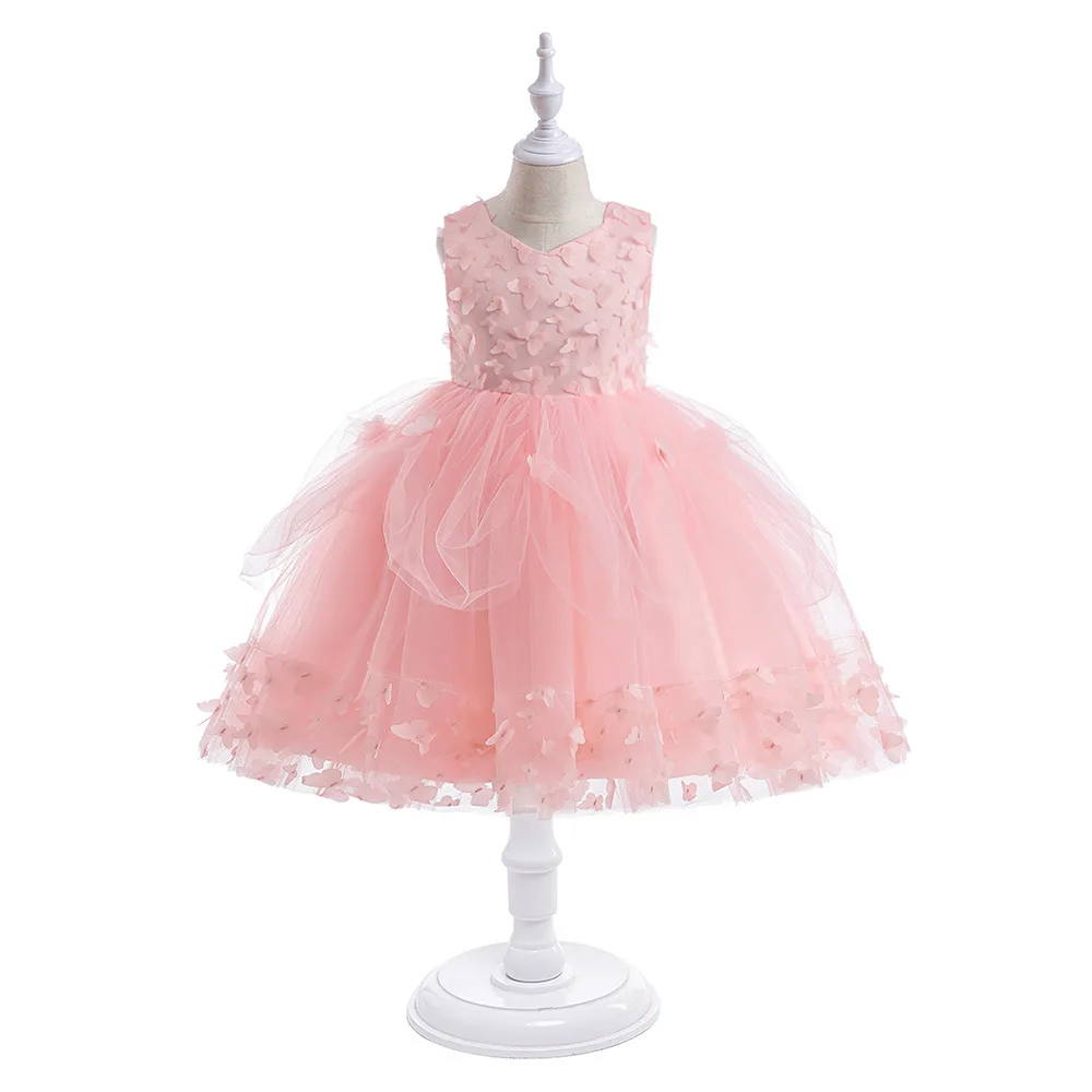 

Pink Tulle Puffy Flower Girl Dresses with Butterfly Ballgown Wedding Birthday Party Banquet Princess Gowns