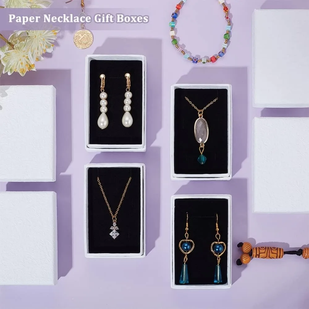 24Pcs White Texture Cardboard Jewelry Boxes 3.2x2" Paper Gift Box Cardboard Packaging Box with Black Sponge Inside for Necklaces jewelry box