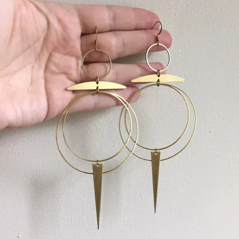 Golden Color Goddess Hoop Earrings Drop Geometric Crescent Phase Hippie Statement Witchy Jewelry Fashion Gorgeous Women Gift New hoop earrings,drop earrings,geometric earrings,golden earrings