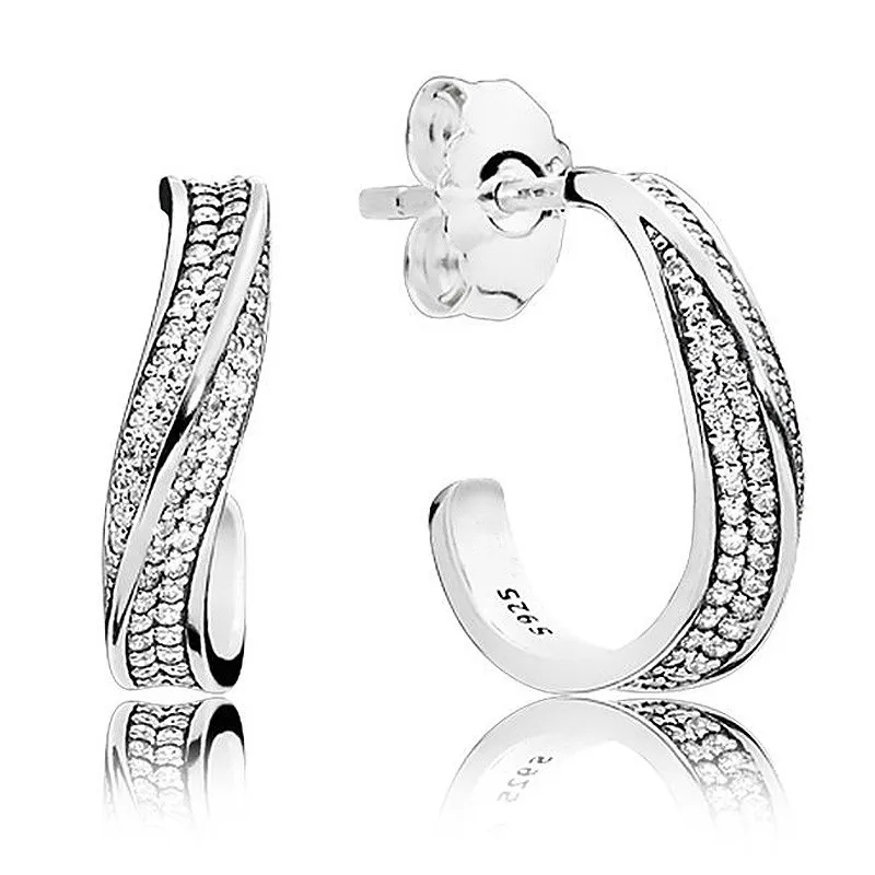 

Original Sparkling Elegant Waves With Crystal Stud Earrings For Women 925 Sterling Silver Wedding Gift Fashion Jewelry