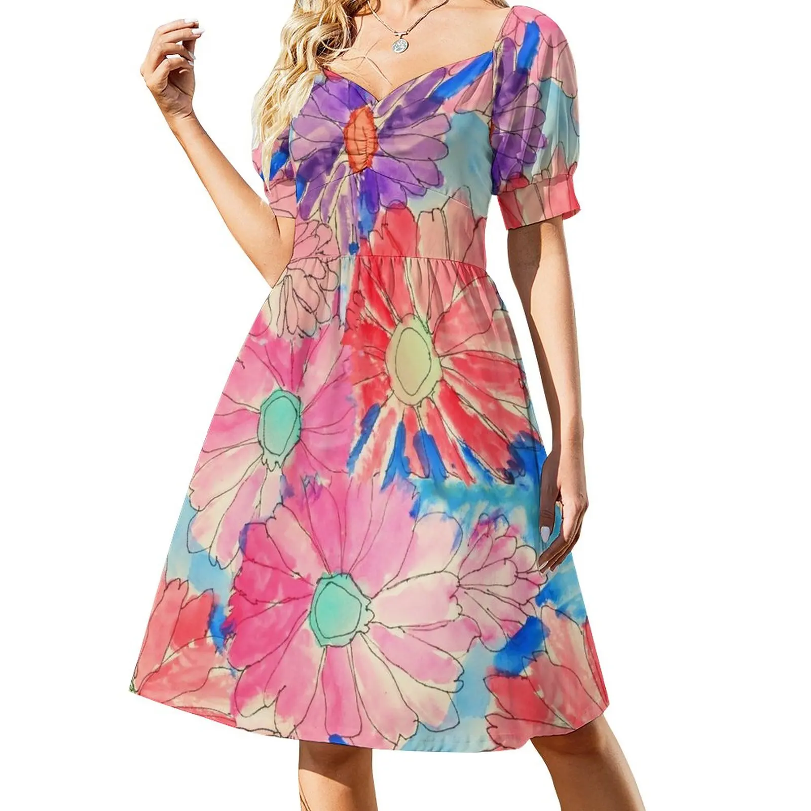 

Rainbow Watercolor Flowers Sleeveless Dress Party dresses Women's summer dress elegant chic wedding evening dresses