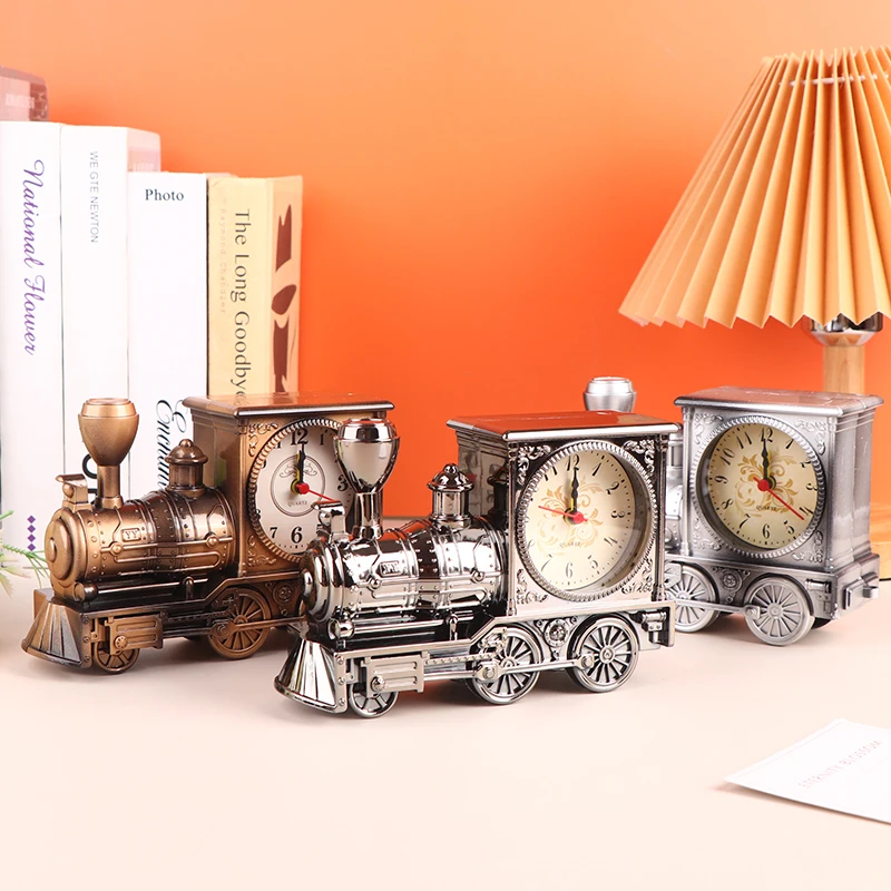 Creative Locomotive Train Alarm Clock Antique Engine Design Table Desk Decor Ornaments