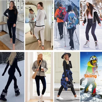 Thermal Underwear Suit for Women Long Johns Ultra-Soft Slim Base Layer Cold Weather Keep Warm Top Bottom Set of 2 4
