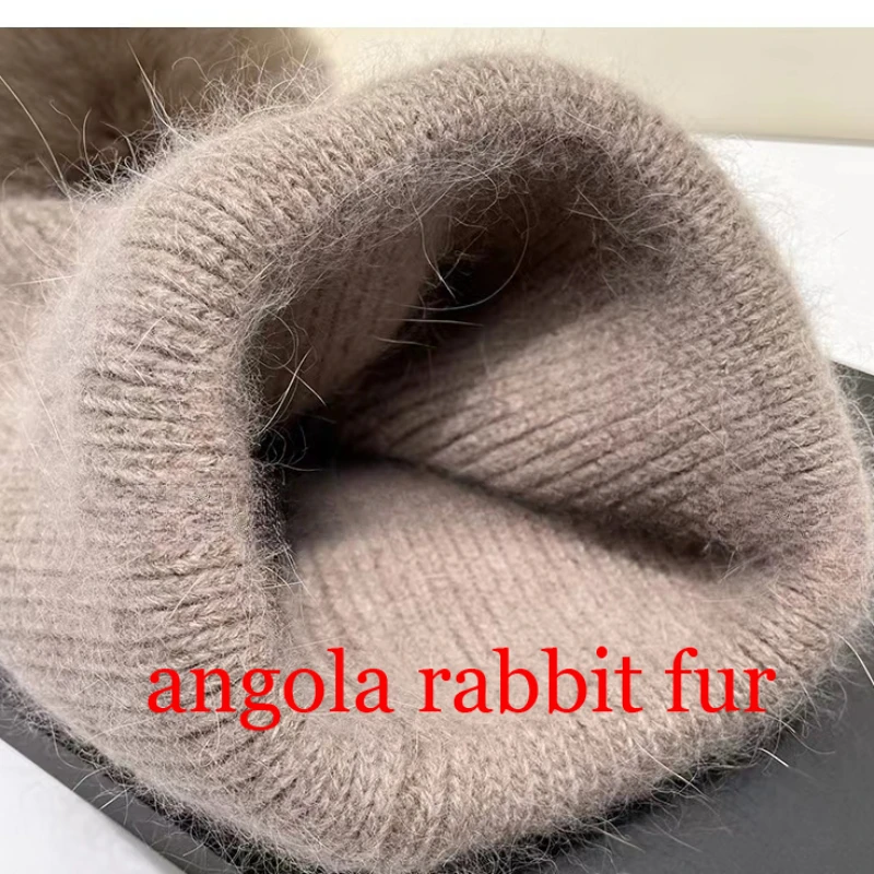 Real fox Fur Pom Poms Hat Women Outdoor Warm Skullies Beanie Winter  Hat for Women Rabbit Fur Knitted Hat Thick Cap Christmas 6