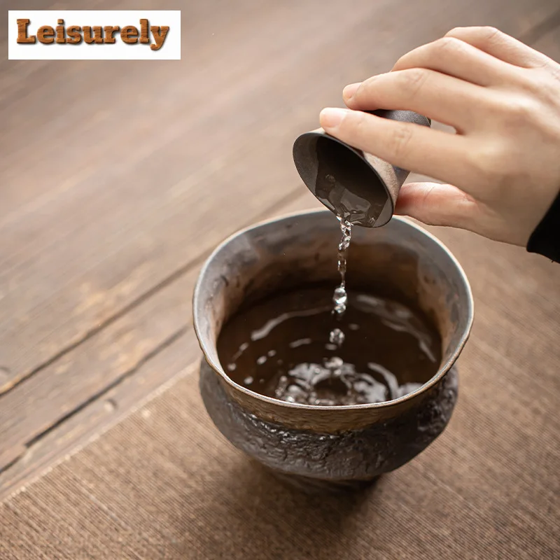 60ml Retro Gilded Iron Glaze Jianshui Zen Rough Pottery Tea Washing Basin Writing-brush Washer Chaxi Chinese Tea Set Collection