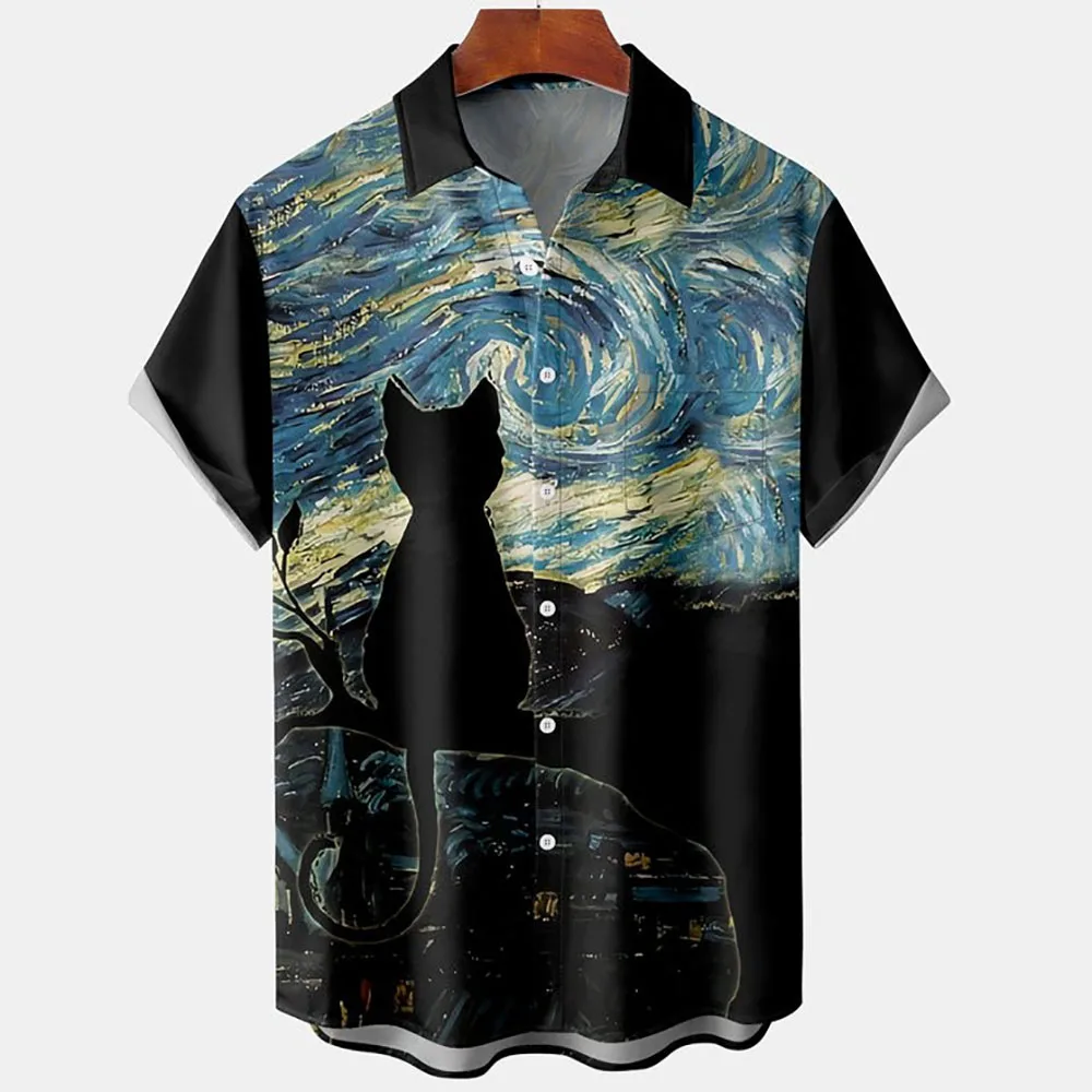 Colorful Cats Retro Fashion 3d Men's Hawaiian Shirt Male Clothing Casual Shirts Men's Shirt Fashion Loose Short Sleeves 5xl