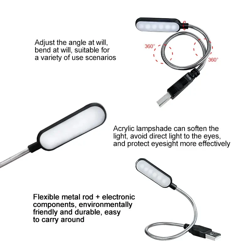 Two Colors Mini Portable USB LED Book Light Flexible Reading Table Lamp 6pcs Leds USB Lamp for Laptop Notebook PC Computer led light book light mini led light