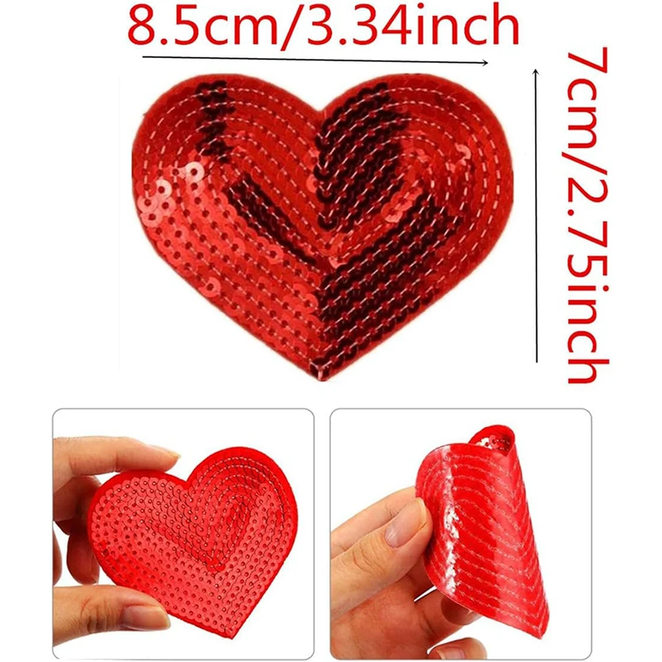 10Pcs Sequin Heart Iron-On Patches - DIY Sewing Repair Applique Badges For Clothes & Crafts