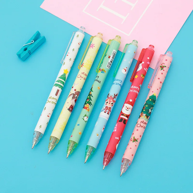 

20Pcs/Lot Cute Christmas Retractable Gel Pen Kawaii Xmas Tree Elk Cartoon Neutral Pen Office School Supplies 0.5mm Black Pen