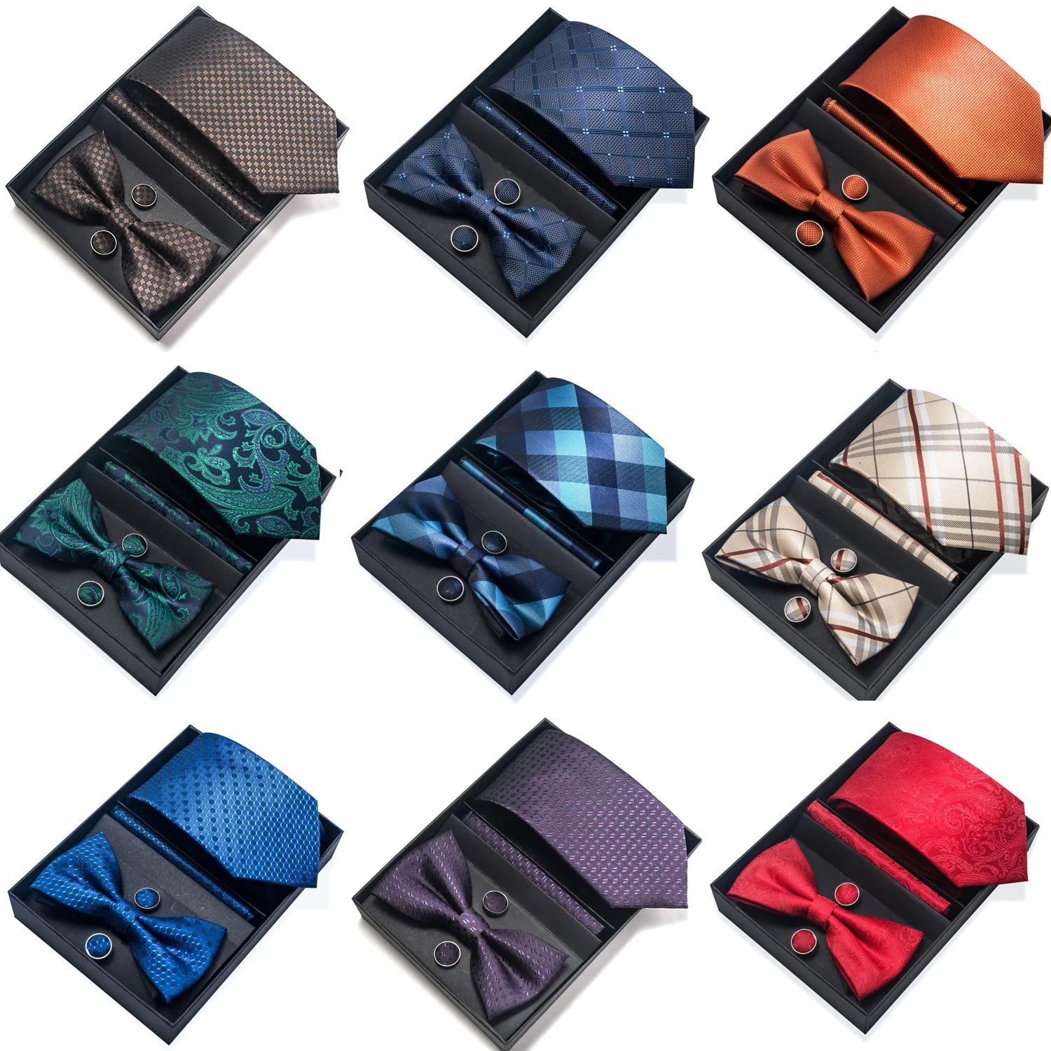 

Green Blue Paisley Neck Ties For Men Luxury 8cm Silk Tie Necktie Pocket Square Cufflinks Set Bowtie Gift Set For Party Wedding