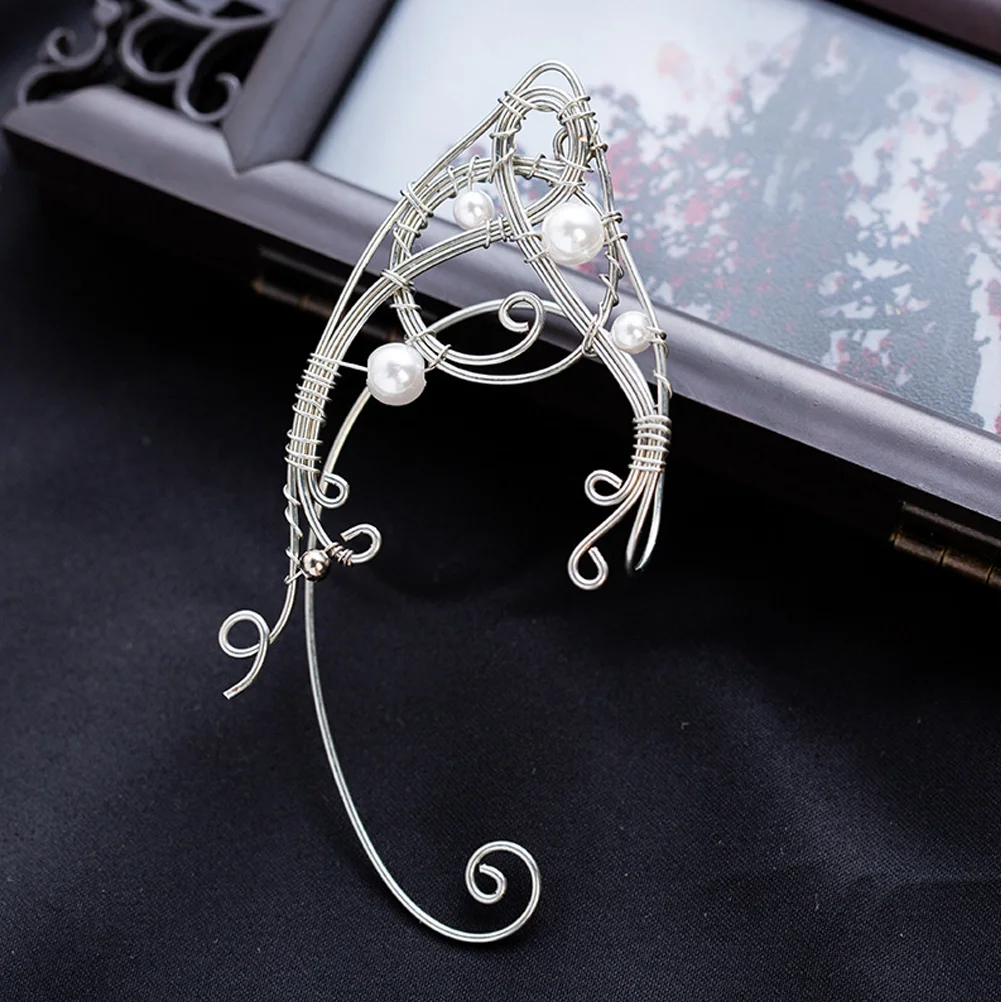 Elf Ear Elven Pearl Mens Earrings For Men For Men Hollowed Aluminum Ear Clip Wedding Accessories Cosplay Fairy Eardrop for