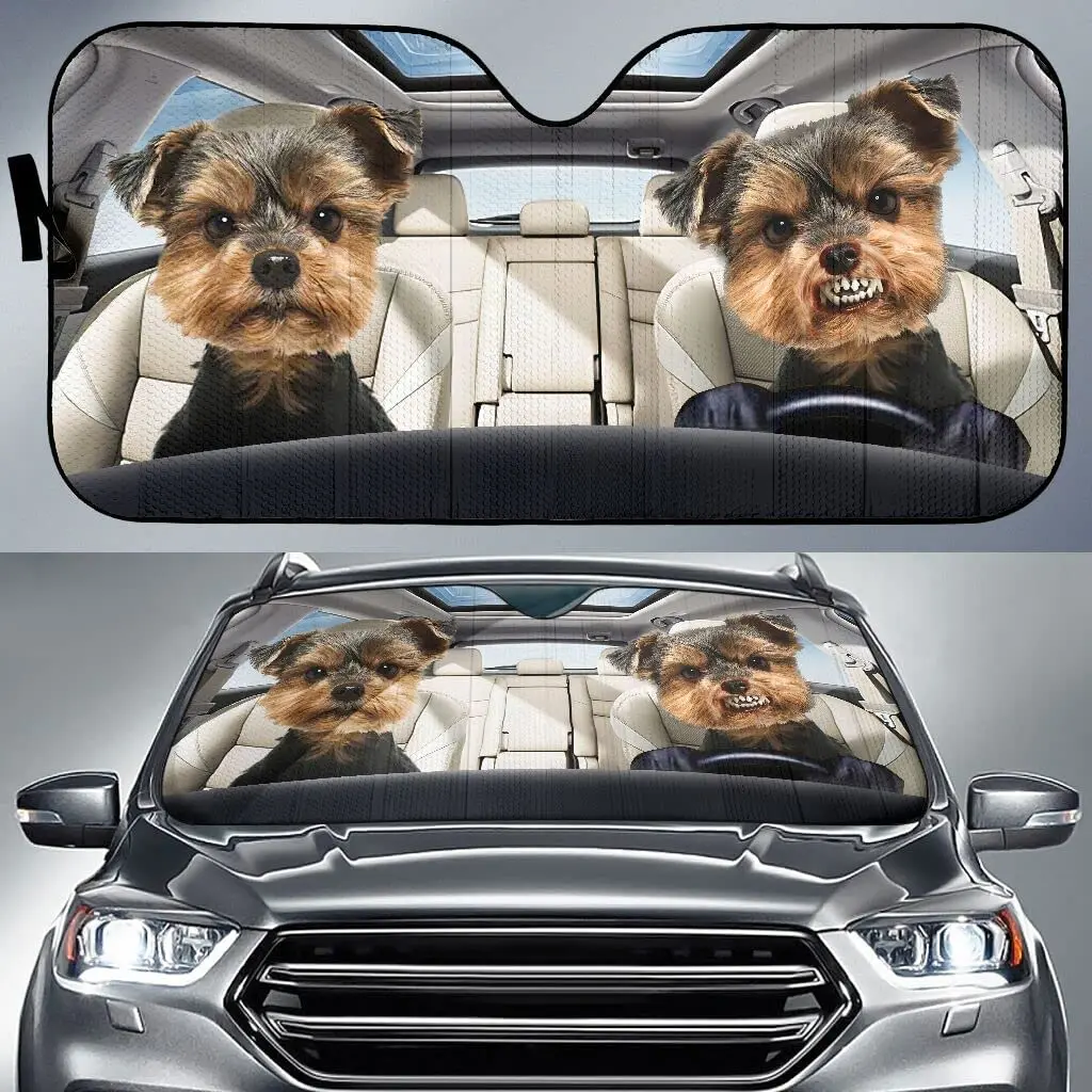 

Yorkshire Terrier Two Angry Dog Driving Car Sunshade, Yorkie Sun Shade for Dog Lovers Dog Mom Pet Lovers, Windshield Sunshade