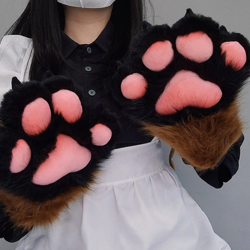 Wolf Dog Foxes Paw Claw Gloves Costume Accessories Cosplays Animal Furry Plush Full Finger Mittens Fursuit for Adults