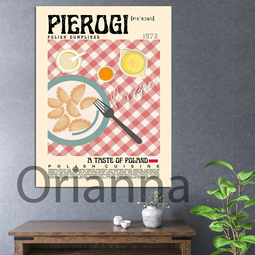 

Pierogi Poster Vintage Style,Poland Dumplings Food Print,Polish Cuisine Poster,Modern Kitchen Decor, Retro Food Wall Art Canvas