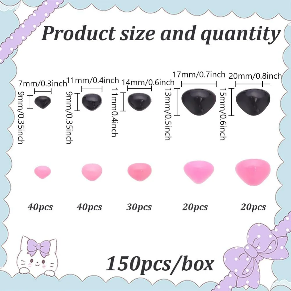 150 Pcs 2 Colors Triangle Crafting Noses Plastic D Shape Dog Safety Noses Teddy Bear Noses Cabochons Making Supplies
