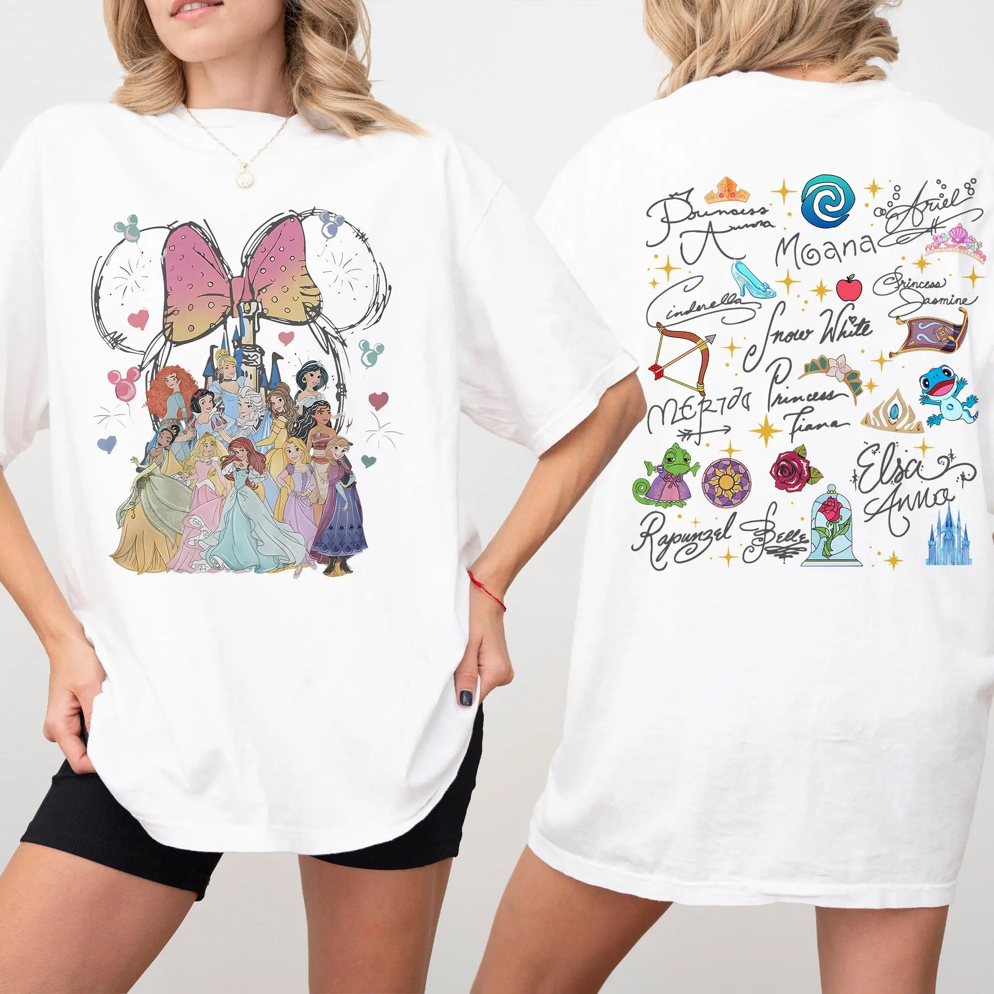Disney Aurora Ariel Belle Cinderella and Tiana T-shirts Unisex All-season Shirts and Tops for Street-wear Women Comfortable Soft