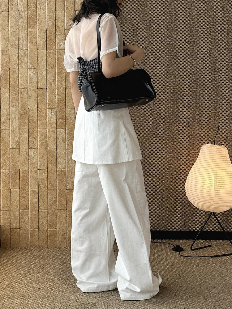[EAM] High Waist Black Irregular Bandage Long Elegant Wide Leg Pants New Trousers Women Fashion Tide Spring Autumn 2026 1DJ6125