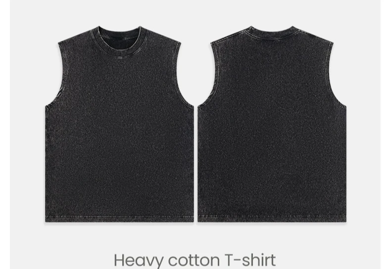230g Pure Cotton European and American High Street Retro Washed Distressed Sleeveless Vest Men's Casual Loose Shoulder T-shirt