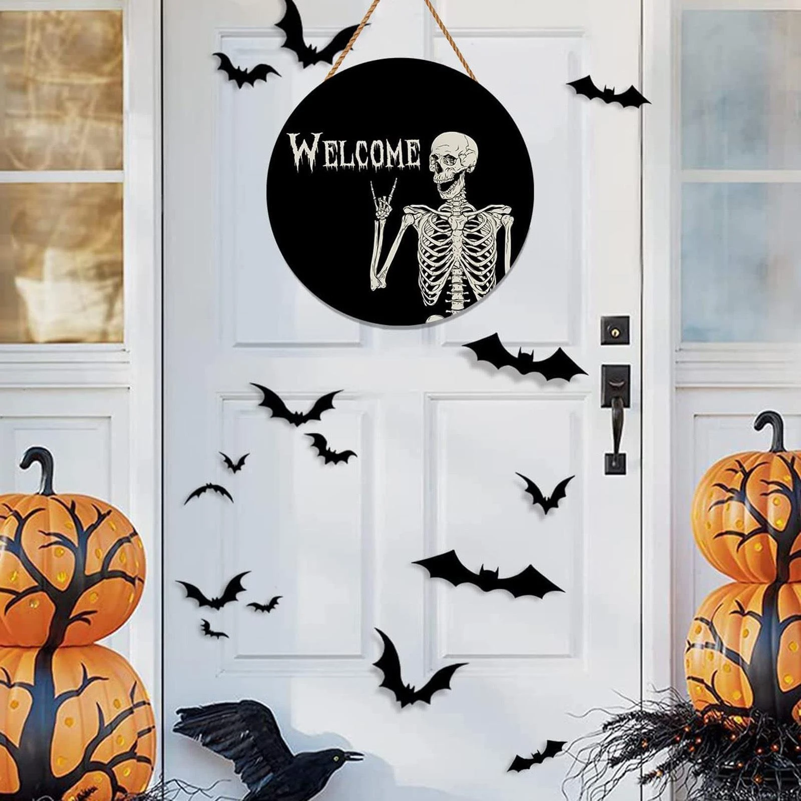 Placa de puerta de madera con calavera creativa para Halloween, placa de puerta redonda adornos colgantes para vacaciones, decoración de madera para fiestas| | - AliExpress