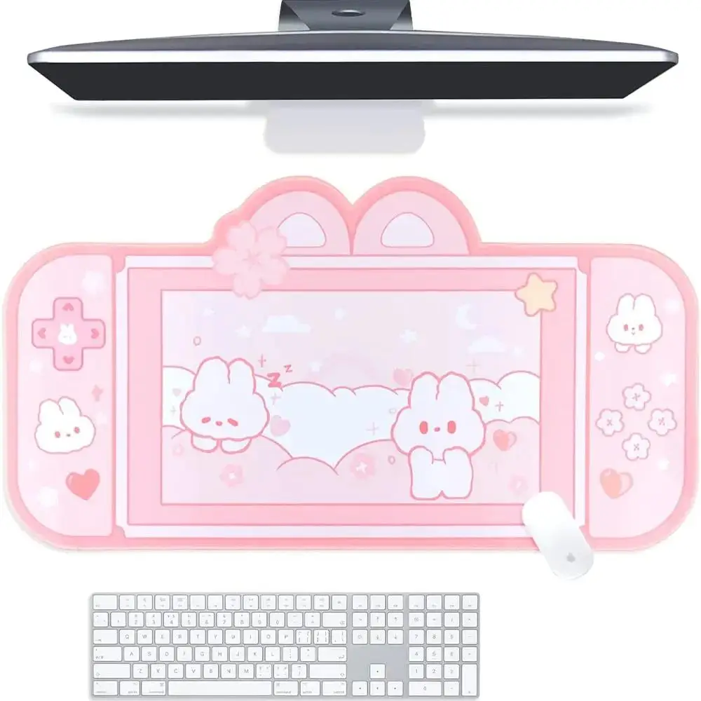 Mouse Pad Bunny Kitty NS Switch Keyboard Gaming XXL Large Pastel Pink Kawaii Cute Anime Desk Blotter