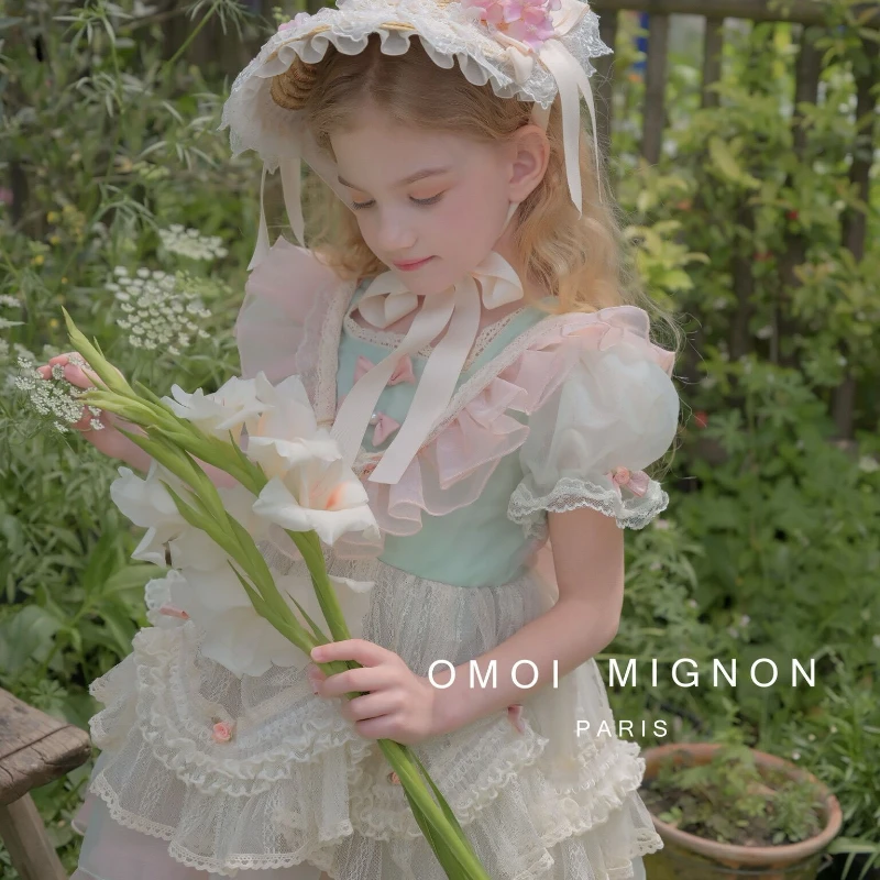 Frühling Neuankömmlinge Französisch Designer Mädchen rosa grün Prinzessin Lolita Kleid Geburtstags kleid Blumen mädchen Party Weihnachts kleider
