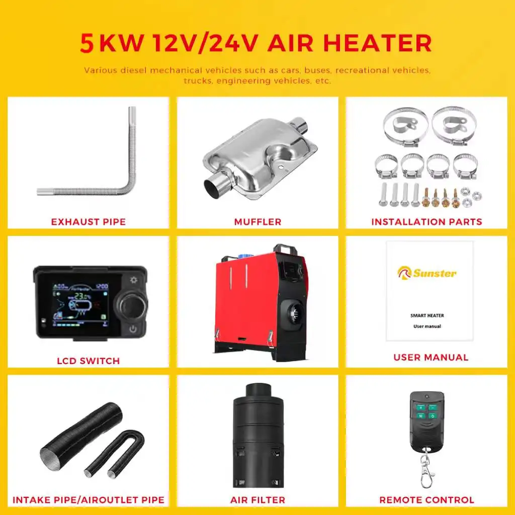 All In One 12/24v 8/5kw Diesel Air Heater Car Parking Heater Air  Conditioner Machine Remote Control Lcd Display Voice Broadcast - Heating &  Fans - AliExpress