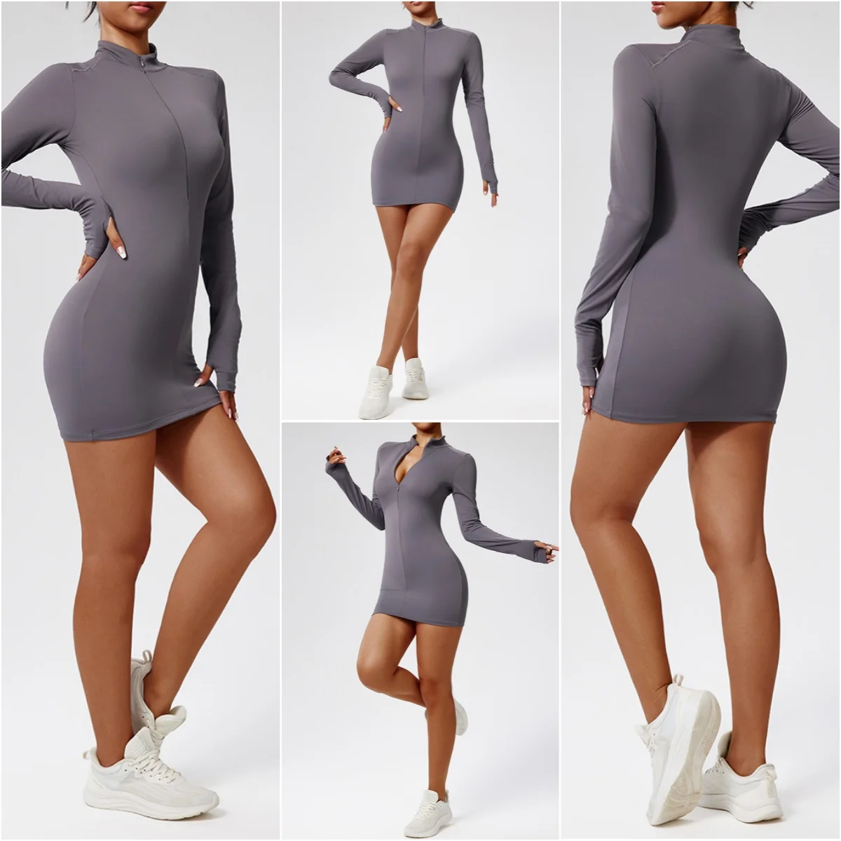 Women Dress Fashionable Women Loungewear Ribbed Half Zipper Leisure Fitness Dress Tennis Golf Badminton Clothing