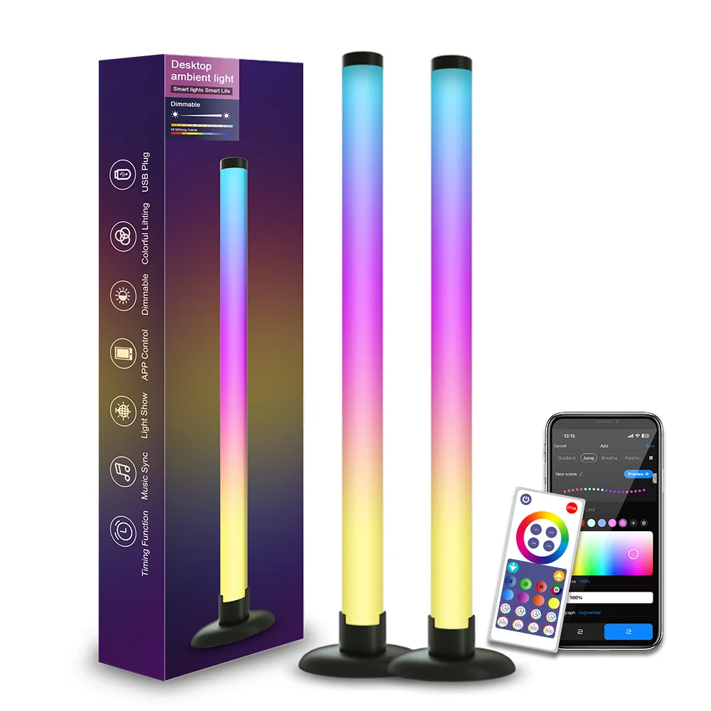 RGB 픽업 램프 LED 분위기 조명 지능형 원격 제어 컬러 음악 리듬 조명 데..