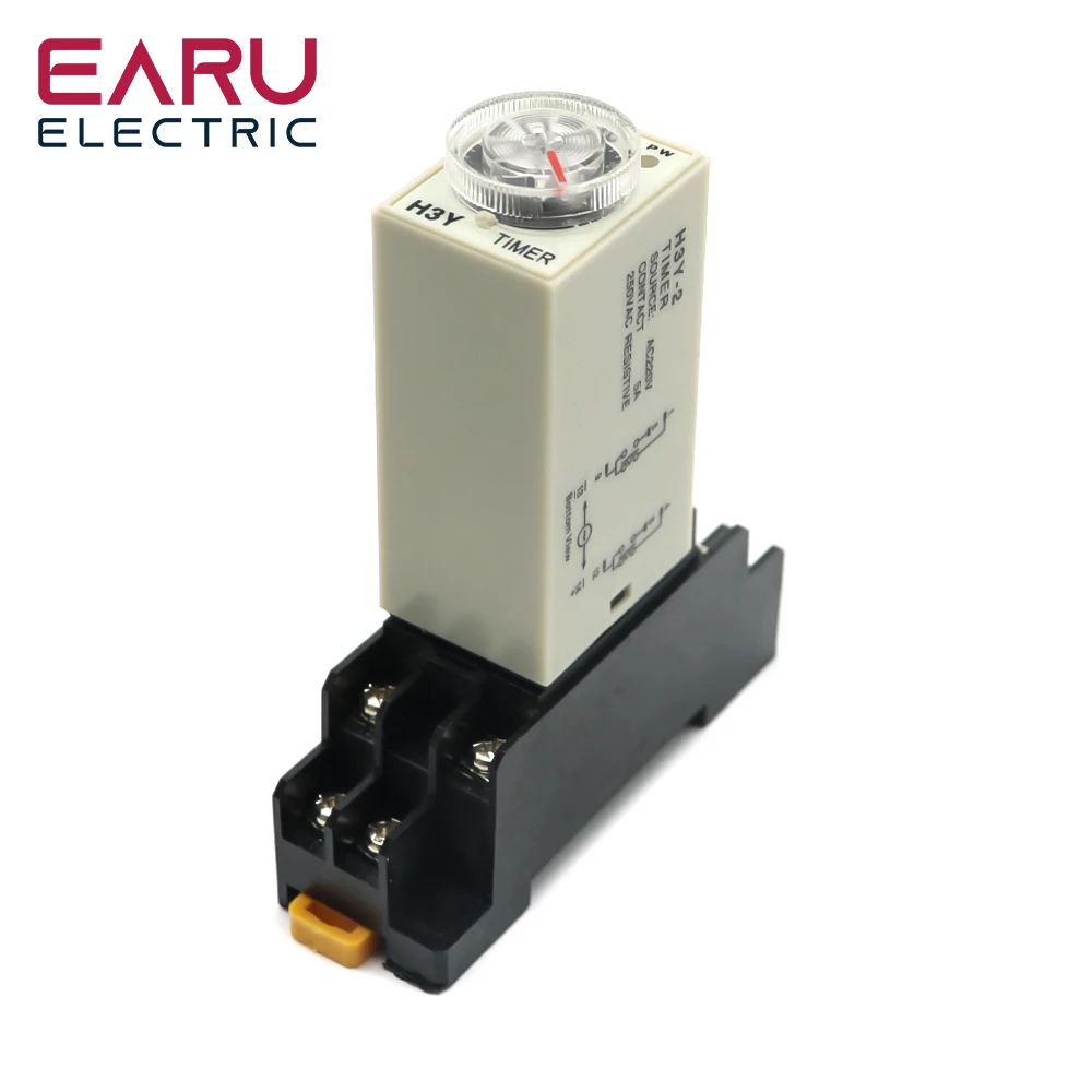 Power on Delay Rotary Knob DPDT 5S 10S 30S 60S 3M 5M 10M 30M Timer Timing Time Relay DC 12V 24V H3Y 2 With Base Socket