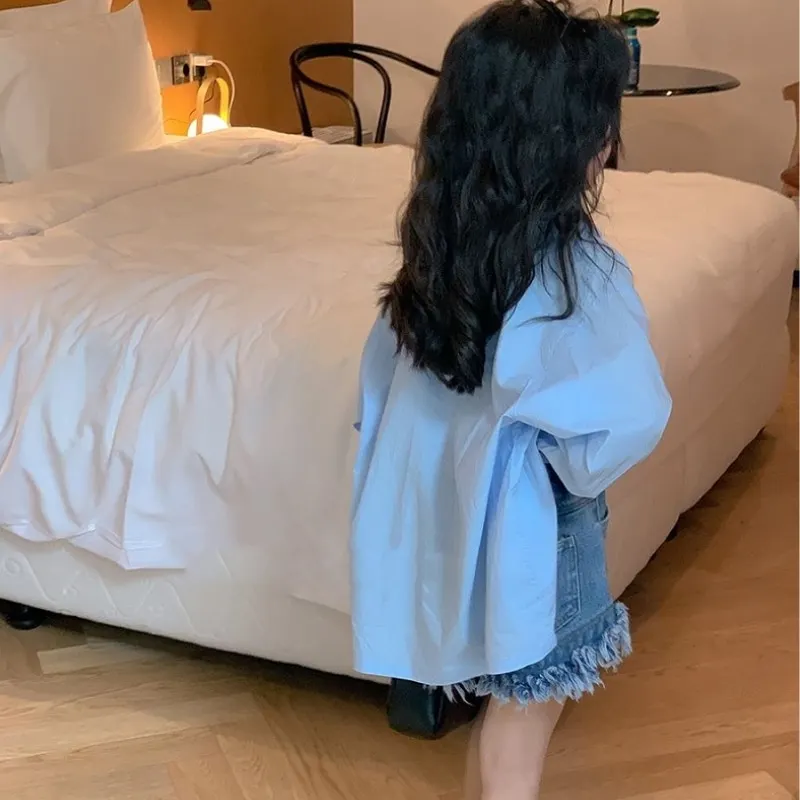Kids Shirts Fashion Baby girl boy Shirt Toddler teen child Blouses Loose outfit Long sleeve Spring autumn Baby oversized clothes 3-14Y